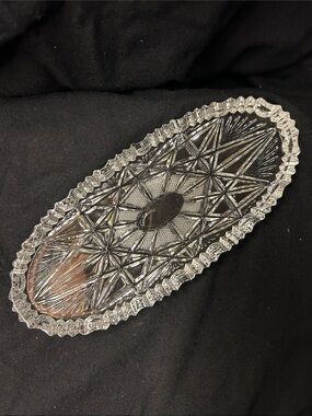 Cut Glass Oval Serving Tray - Clear Pressed Glass